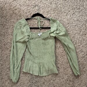 Cider Green Puff Sleeve Smocked Blouse